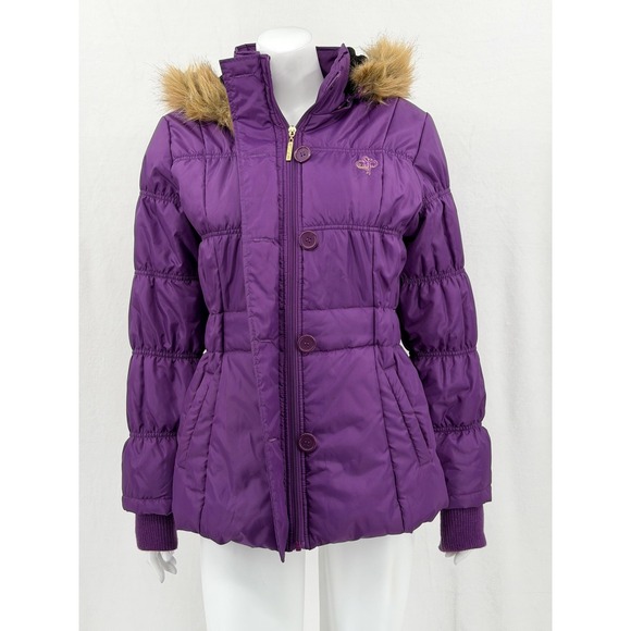 Southpole Jackets & Blazers - Southpole Jacket Women Medium Purple Hooded Puffer Faux Fur Winter Y2k Quilted